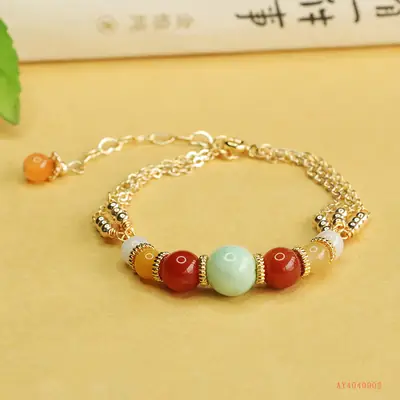 Jade Bracelet Ethnic Gold Multi Color Natural