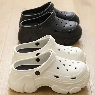Women's Black Cave Shoes with Thick Sole & Non-Slip Design