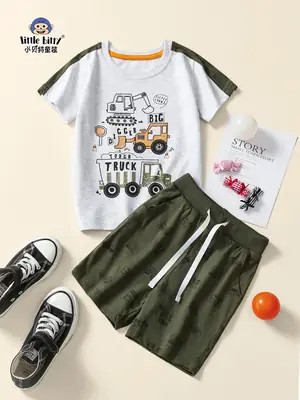 European & American Boys 2Pc Summer T-Shirt Shorts Suit