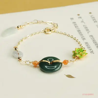 Jade Bracelet Blue Horizontal Safety Buckle Green Jade Bead