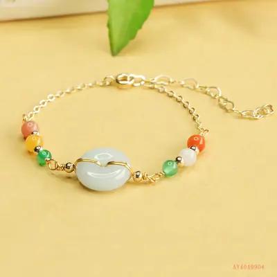 Jade Peace Pendant Bracelet with Colorful Beads