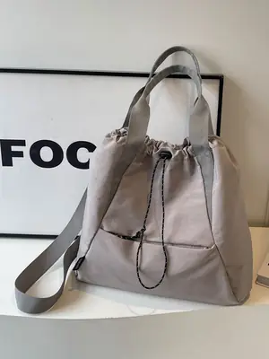 Women's Beige Drawstring Shoulder Bag 2024 New