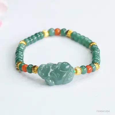 Guan Yu Jade Bracelet Blue Water Pixiu Abacus Bead