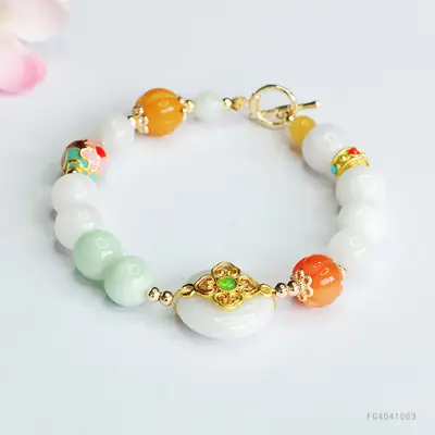 Jade Peace Pendant Bracelet White Orange Green