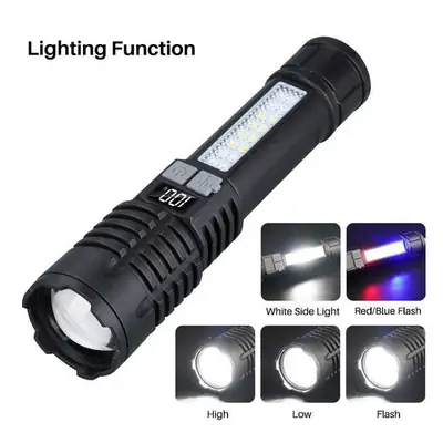 Strong LED Flashlight with Side Lights Red Blue Warning