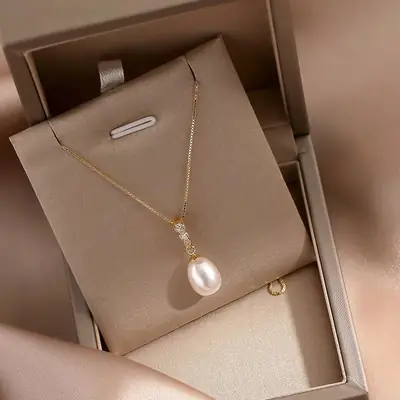 Natural Pearl Zircon Clavicle Necklace for Women