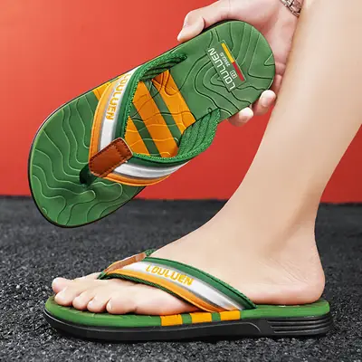 Men Green Leaf Beach Flip Flops Non-Slip