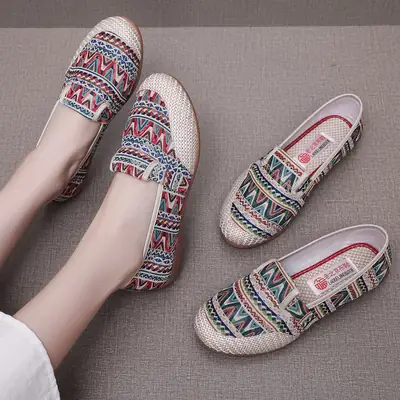 Spring and Summer New Shoes, New Flats, Canvas Shoes, Casual Women's Shoes, Comfortable Non-Slip Fisherman's Shoes, One-Legged Tbottomon Soles