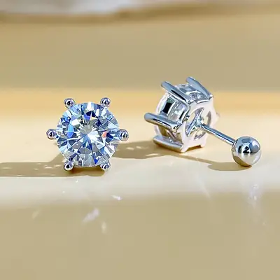 Moissanite Six-Claw Earrings S925 Sterling Silver Unisex