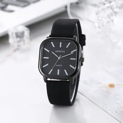 Women's Rose Gold Square Watch Brown Strap Quartz