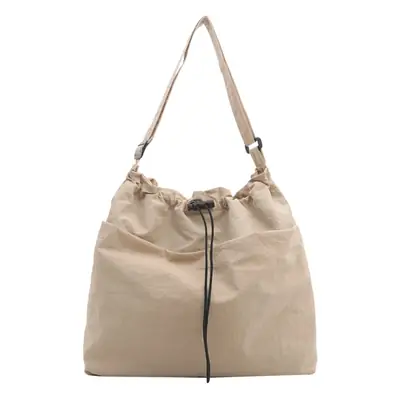 Women's Beige Drawstring Shoulder Bag Large Capacity