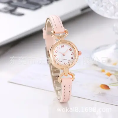 Women Rose Gold Leather Watch Small Round Fashion Watch