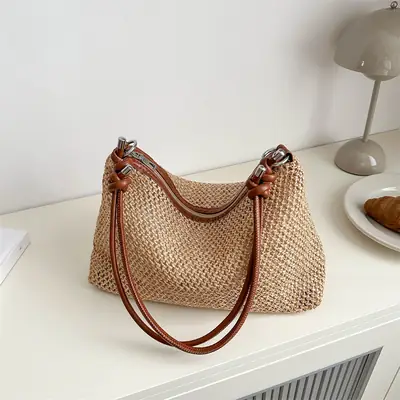 Women Straw Handbag Vintage Woven Large Capacity