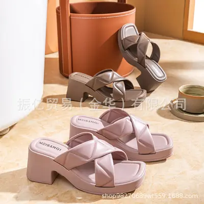Women Cross Strap High Heel Sandals Pink