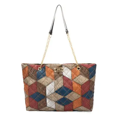 Women Color Diamond Embroidered Tote Bag with Chain Strap