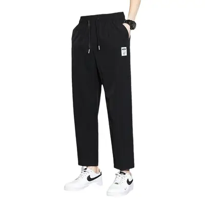 Men Ice Silk Ankle Pants Black Quick Dry Loose Sports