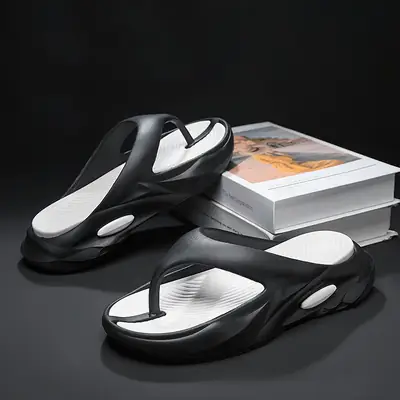 Men's Black White EVA Clip Flip Flops with Thick Bottom Shoes