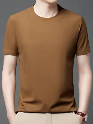 Men Navy Crossbody Crewneck T-Shirt Short Sleeve