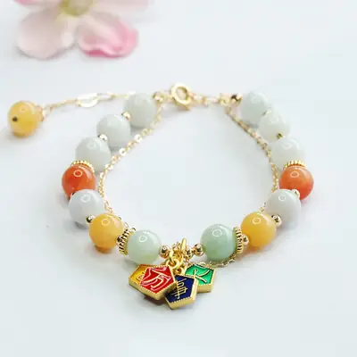 Multicolored Jade Bracelet with Ethnic Pendant