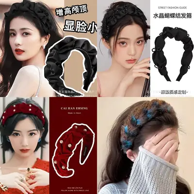 Wide Pleated Hair Band 6cm Black Cranial Top for Women