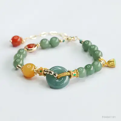 Jade Oil Green Bracelet with Blue Safety Buckle Design