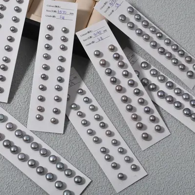 Natural Freshwater Pearl Beads Gray Half Drilled for DIY Earrings
