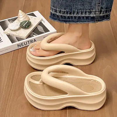 Women's Beige EVA Thick Sandals Summer Flip Flops