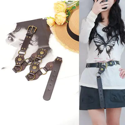Retro Belt Women American Rivet Eye Stitching Wide Waist Seal