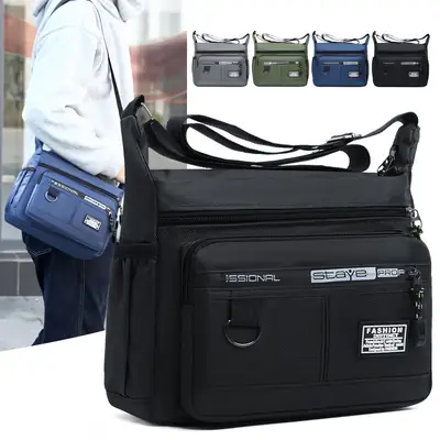 Men's Waterproof Five-Layer Crossbody Bag Olive Green