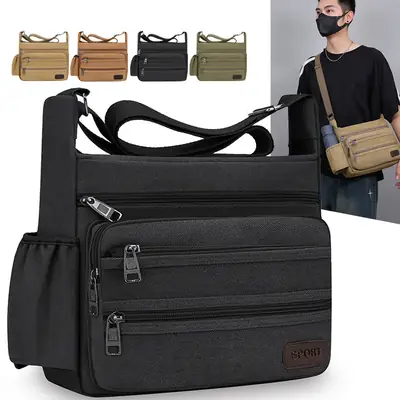 Men's Canvas Crossbody Bag Large Capacity Tan