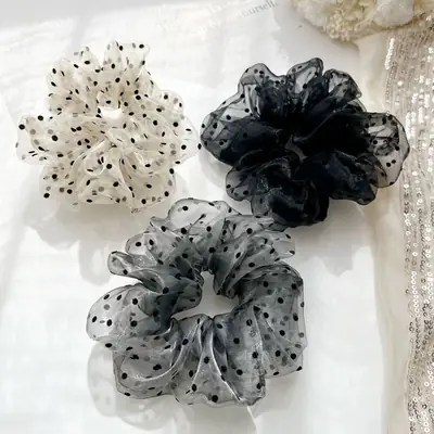 Feather Xi Mesh Wave Dot Lace Big Hair Ring