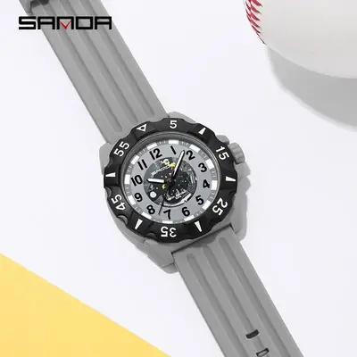 Sanda Grey Silicone Pointer Watch for Men Women