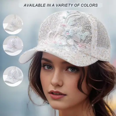 Embroidered Pearl Baseball Cap for Women with Lace Design
