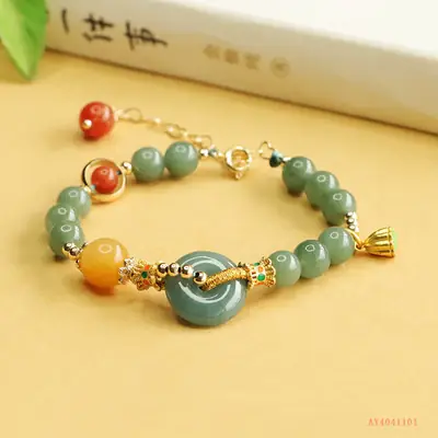 Aiyu Jade Bracelet Oil Green Blue Buckle Safety