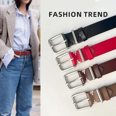Women's Brown Leather Belt with Silver Buckle