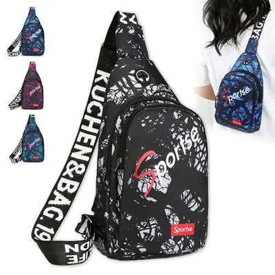 Men's Blue Printed Sports Chest Bag with Adjustable Strap