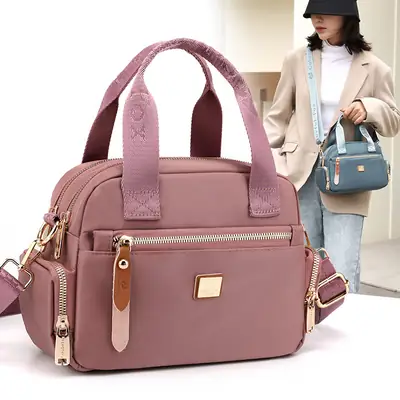 Women's Multi-Layer Shoulder Bag Pink Gold Zip