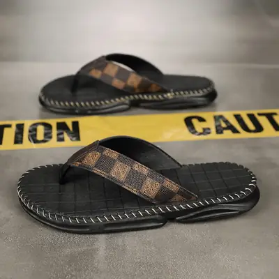 2024 Men's Black Checkered Beach Flip Flops