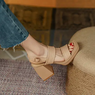 Women's Vintage Roman Heel Sandals Soft Leather Waterproof