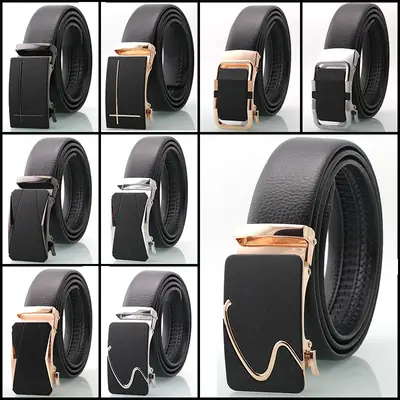 Men's Black Frosted Automatic Buckle Belt Two-Piece Business Casual