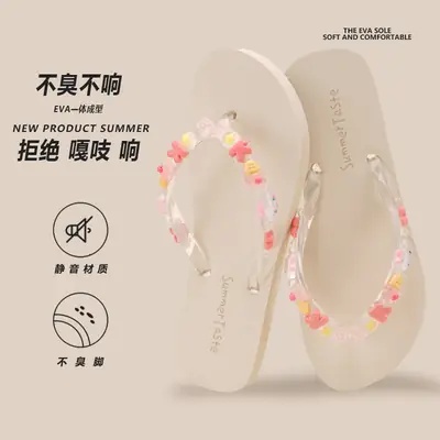 2024 New Cartoon Flip-flops Women's Summer Outer Wear Soft Bottom Seaside Beach Holiday Flip-flops DIY