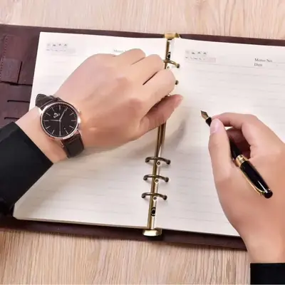 Black Leather Strap Quartz Watch for Men