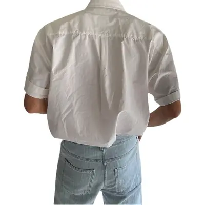 Men's Short Sleeve White Cotton Shirt Summer Casual All Match