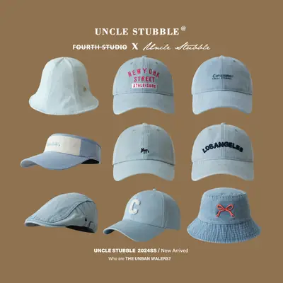 Light Blue Denim Baseball Cap with Bow Embroidery for Women