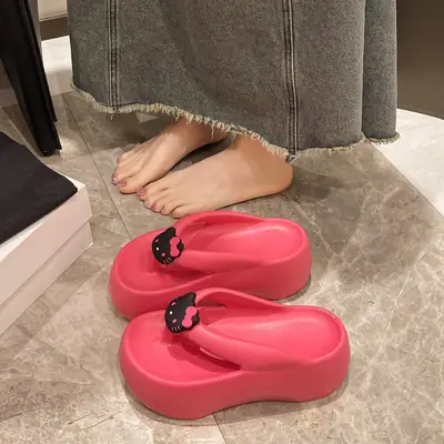 2024 Pink Cartoon Cat Flip Flops Women's Lazy Sandals