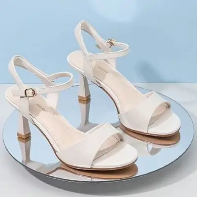 Women's Black Leather Heel Sandals 2024 Summer
