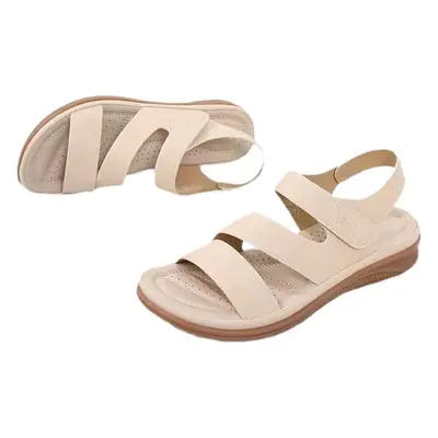 Women's Black Leather Flat Sandals Summer Comfortable
