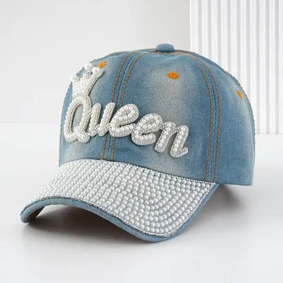Women's Pearl Diamond Crown Baseball Cap Queen Design Adjustable