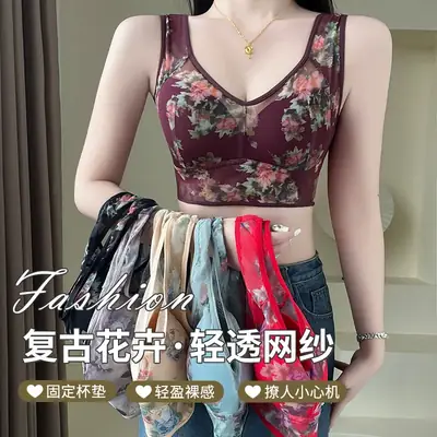 Retro Floral One Piece Chest Pad Plus Size