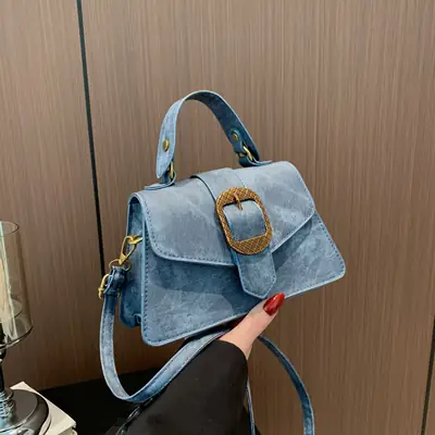 Blue French Belt Buckle Shoulder Messenger Bag
